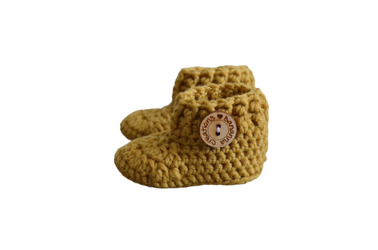 Babyslofjes Merino BanannaCreations in Mosterd