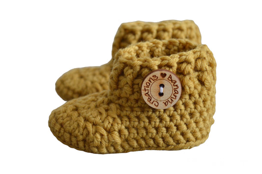 Babyslofjes Merino BanannaCreations in Mosterd