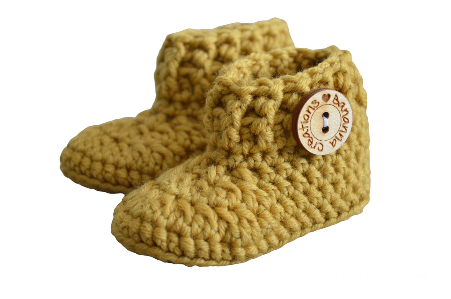 Babyslofjes Merino BanannaCreations in Mosterd